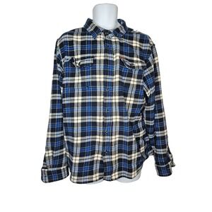 Orvis Classic Flannel Shirt Men's XL Blue Plaid Button Front Outdoors